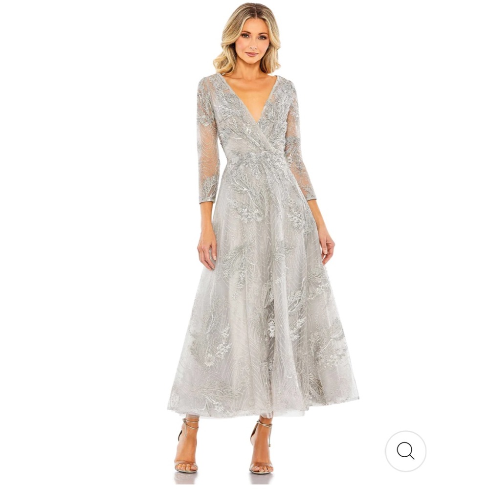 NWT $698 Mac Duggal Embellished Dress Silver Platinum Size 14